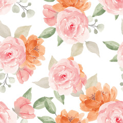 Watercolor flower seamless pattern  with rose plant