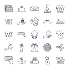 money bills and charity donations icon set, line style