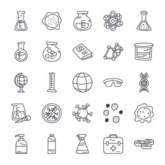 bottles and science icon set, line style
