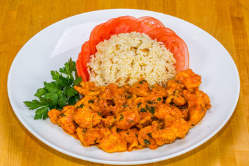 Garlic Chicken Turkish style with Rice and Tomatoes 