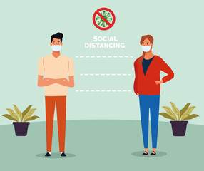 couple using face mask for covid19 in the house