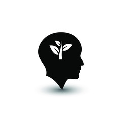 Ecology Leaf In Head Flat Icon On White Background. Vector illustration. EPS 10.