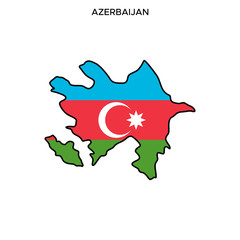 Map and Flag of Azerbaijan Vector Design Template with Editable Stroke
