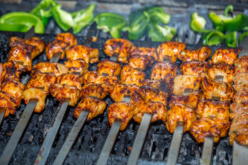 Kebabs on grill for catering 