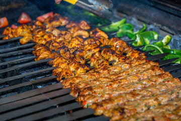 Kebabs on grill for catering 