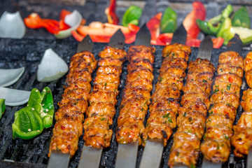 Kebabs on grill for catering 