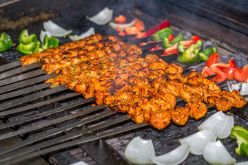 Kebabs on grill for catering 
