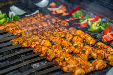 Kebabs on grill for catering 