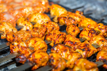 Kebabs on grill for catering 