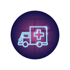 medical ambulance icon, neon style