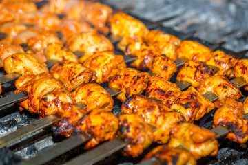 Kebabs on grill for catering 