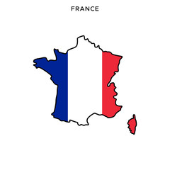 Map and Flag of France Vector Design Template with Editable Stroke