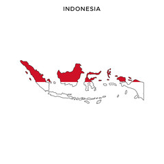 Map and Flag of Indonesia Vector Design Template with Editable Stroke
