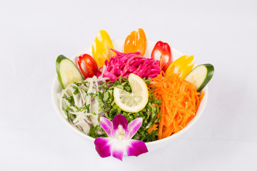 Various fresh mix salad leaves with tomato in bowl 