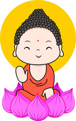 Cute buddha sitting on lotus flower