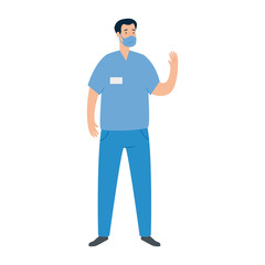 Obraz premium male paramedic with face mask isolated icon vector illustration design