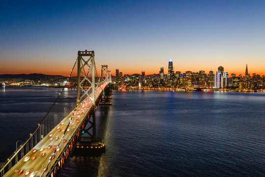 Golden Gate Bridge on a bright summer day in San Francisco. The photo was taken aerially from a drone.