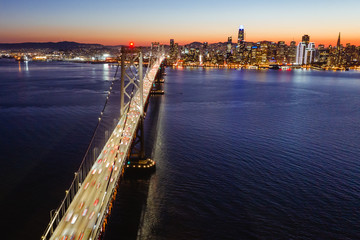 Golden Gate Bridge on a bright summer day in San Francisco. The photo was taken aerially from a drone.  