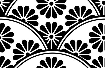 Monochrome Circular Chrysanthemum japanese pattern