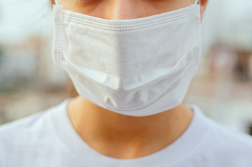 Coronavirus prevention woman with wearing surgical face mask against coronavirus