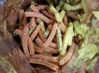 Vegetable straw chips inside the snack bag