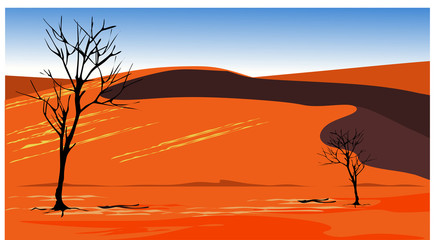 desert landscape with  dry tree - obrazy, fototapety, plakaty