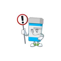 A picture of medical bottle cartoon character concept holding a sign