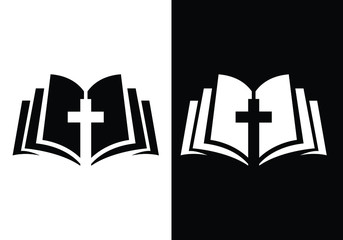 Open Bible with Cross Symbol Icon Design for Religious Teachings and Faith
