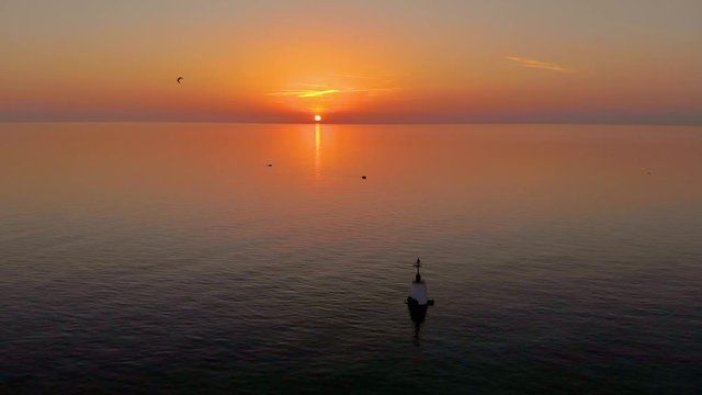 Golden Hour Peaceful Sunset of Adriatic Sea Aerial View