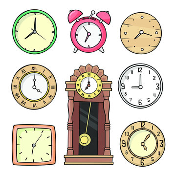 Set of Clocks in drawing style vector