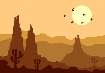 sunset in the desert vector