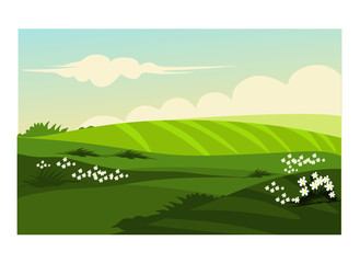 Prairie with flowers in flatt design for background illustration and image