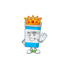 The Charismatic King of medical bottle cartoon character design wearing gold crown