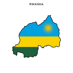 Map and Flag of Rwanda Vector Design Template with Editable Stroke