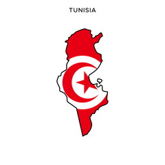 Map and Flag of Tunisia Vector Design Template with Editable Stroke