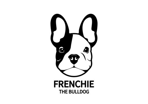 Adorable Black & White  French Bulldog Face. Cute Frenchie with bunny ears in black & white logo.