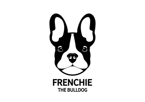 Adorable Black & White  French Bulldog Face. Cute Frenchie with bunny ears in black & white logo.