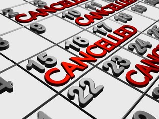 Calendar shows Cancellation all events and works all month because of crisis Covid-19 or Corona Virus every day. It effects to GIG economy and all people. Business concept