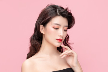 Asian makeup girl in pink background