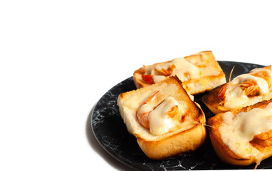 Baked Cheese Bread with shrimp. Homemade bakery.