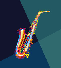 Fototapeta na wymiar Saxophone in wpap pop art style for image icon background and illustration