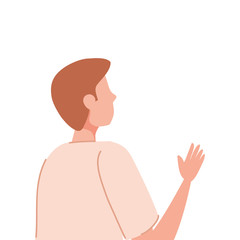 man of back with hand up isolated icon vector illustration design