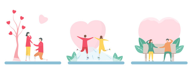 3 Sets of lover that play ice skating isolated on white background for winter season. Vector illustration is in flat style.