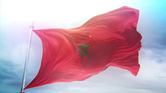 a 4K looping moroccan flag on a pole waving in slow motion, Morocco flag in slow motion 4k looping.