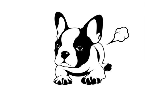 French bulldog and his little fart. Cute Frenchie The Bulldog logo symbol for your variety design artworks. For T-shirt screen, printing card, branding, etc. 