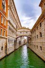Bridge of Sighs (Ponte dei Sospiri) in Venice, Italy. One of the most famous and iconic bridges in Europe and the world. Built in the late 16th century and spans across the Rio di Palazzo river.