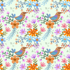 Bird and flowers seamless pattern can use for fabric textile wallpaper.