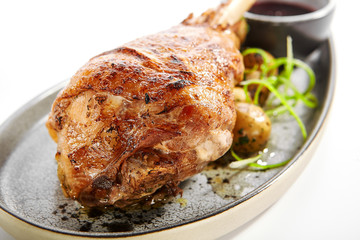 Baked turkey drumstick closeup view