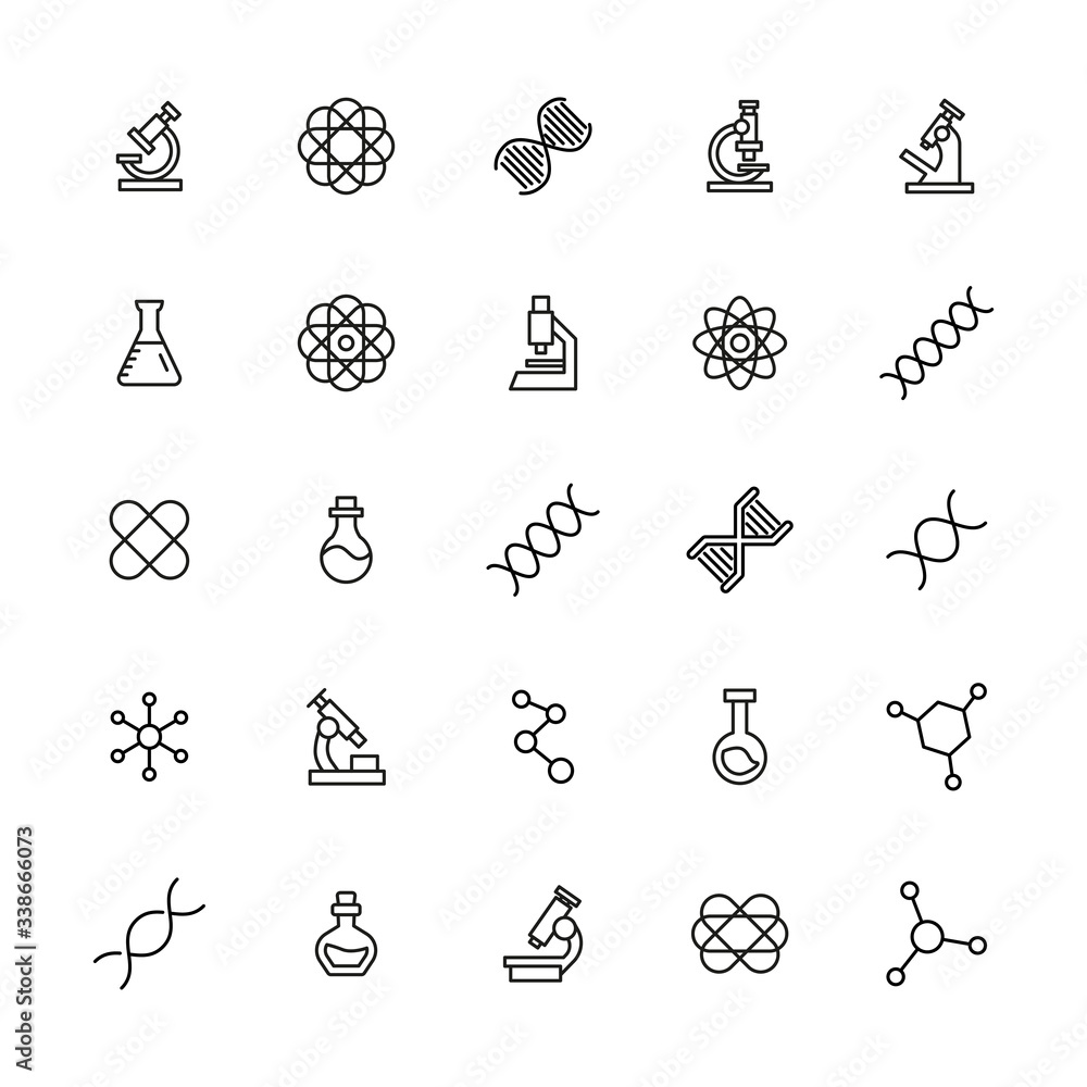 Poster Set of bioengineering related vector line icons.