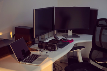 home office workplace dual screen